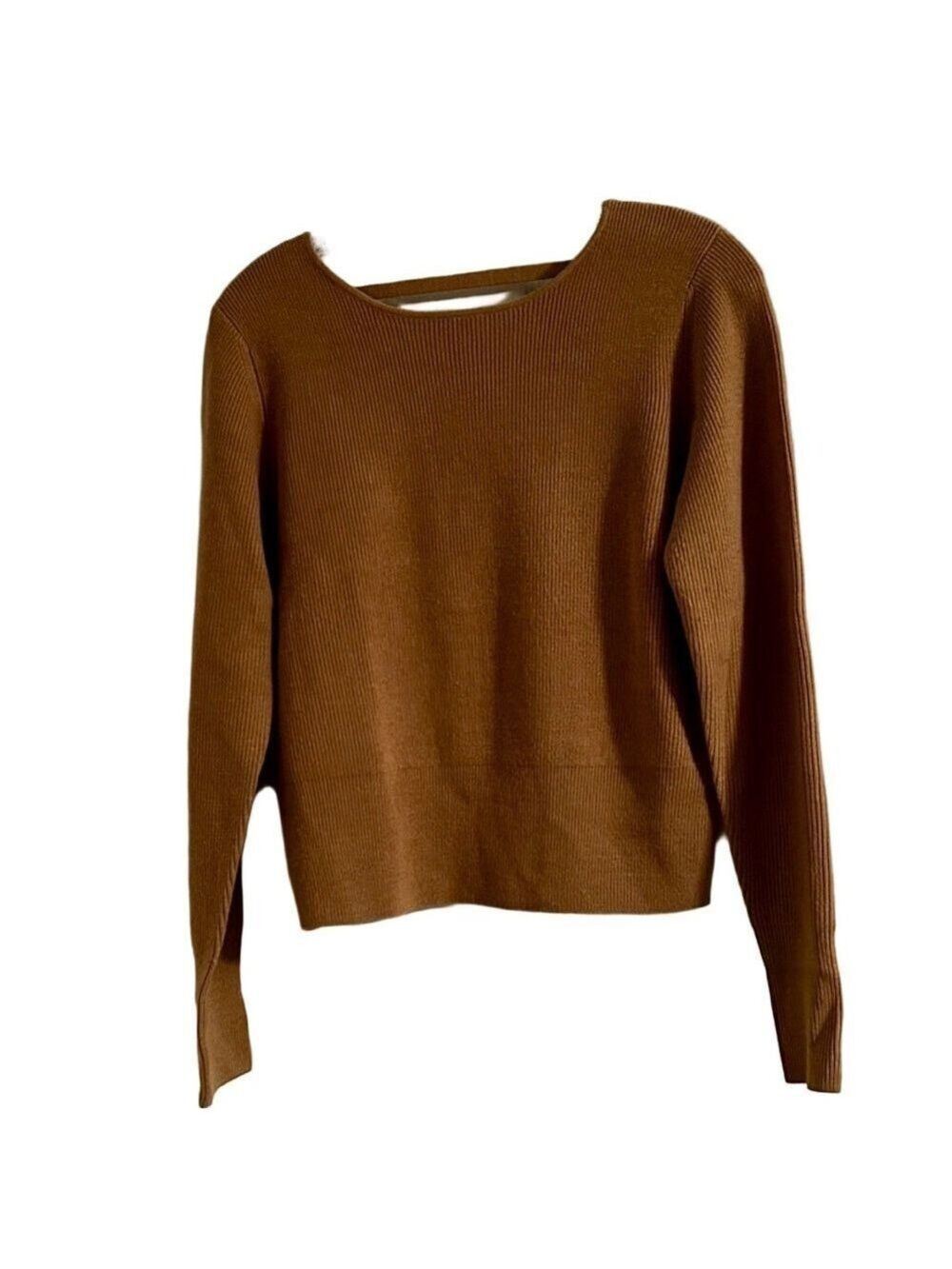French Connection Ribbed Knit Scoop Back Sweater Caramel Women’s S